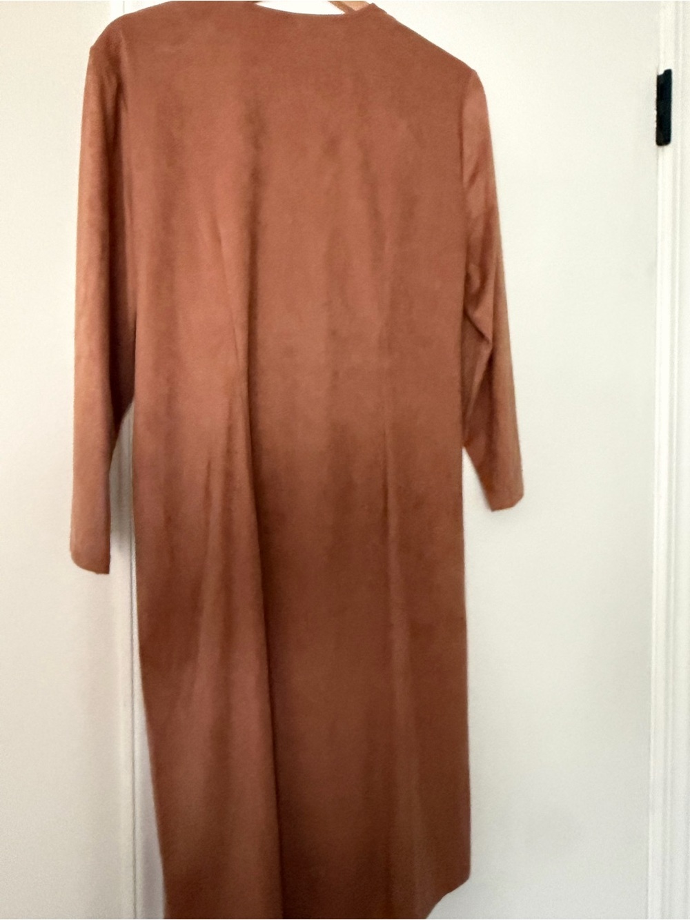 Anne Klein Tan Faux Suede Faux Wrap Midi Dress with Gold Detailing - Picture 5 of 6